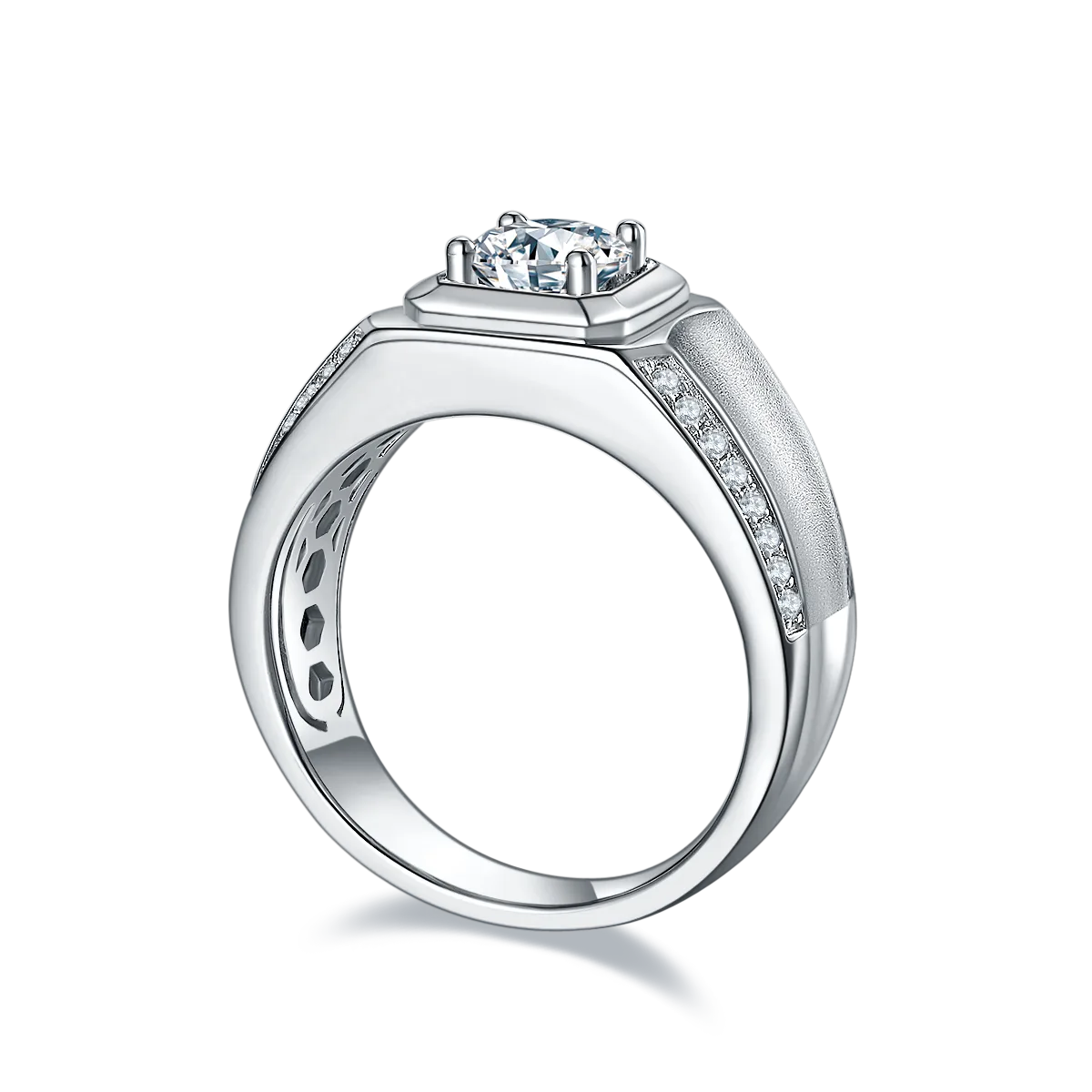 S925 White-Gold-Plated Silver Lab-Grown Diamond Men's Ring 1ct D - P81A