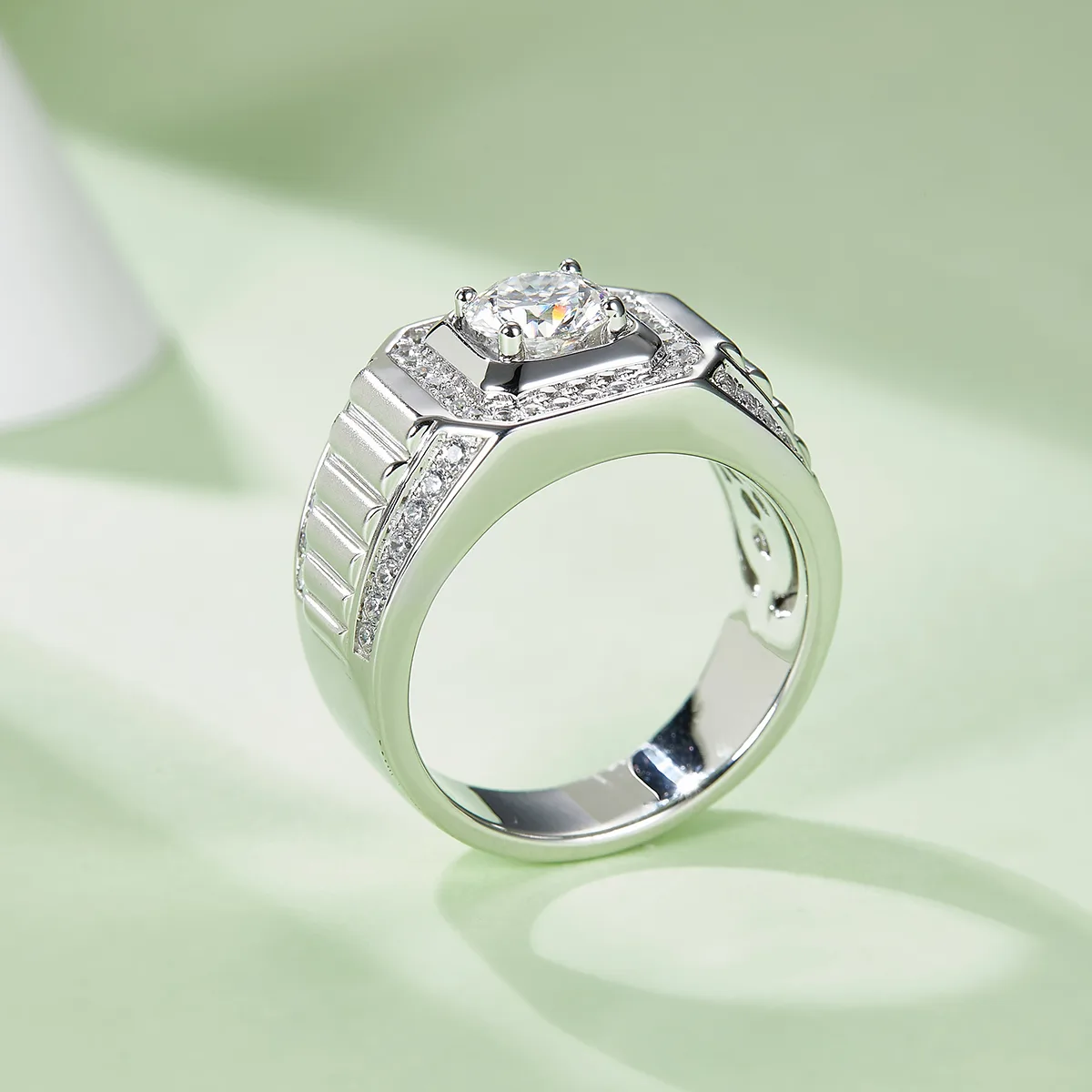 S925 White-Gold-Plated Silver Lab-Grown Diamond Men's Ring 1ct D