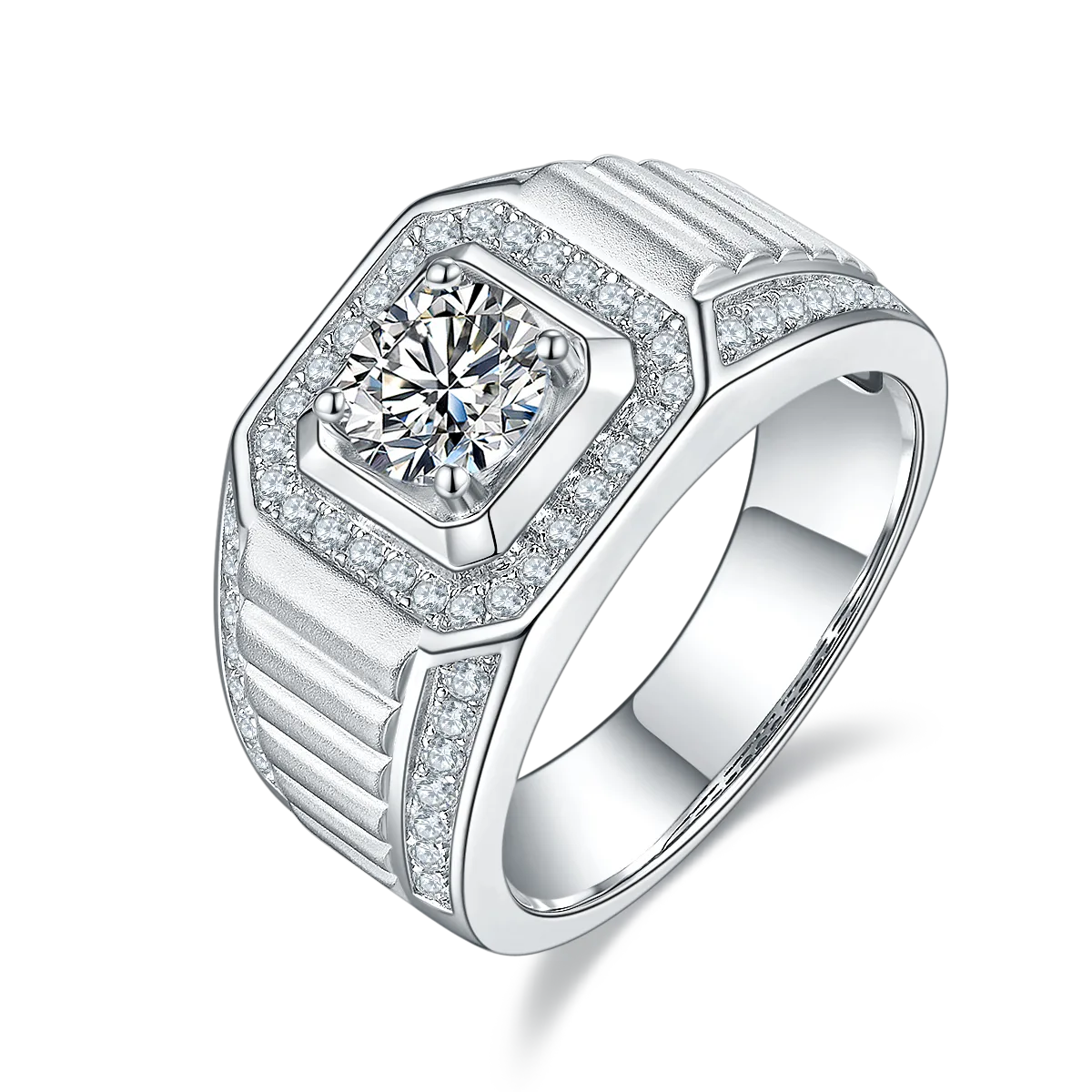 S925 White-Gold-Plated Silver Lab-Grown Diamond Men's Ring 1ct D