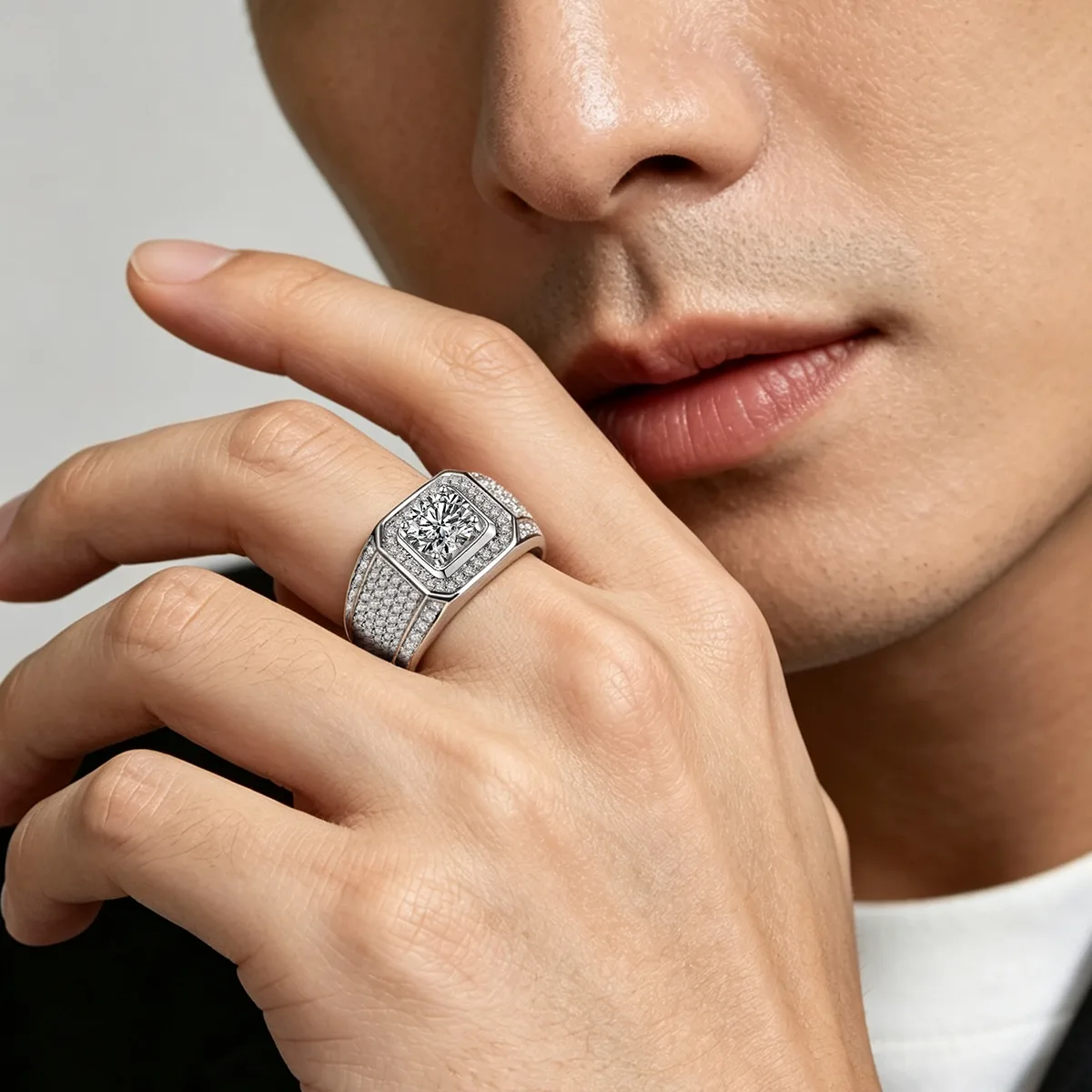 S925 White-Gold-Plated Silver Lab-Grown Diamond Men
