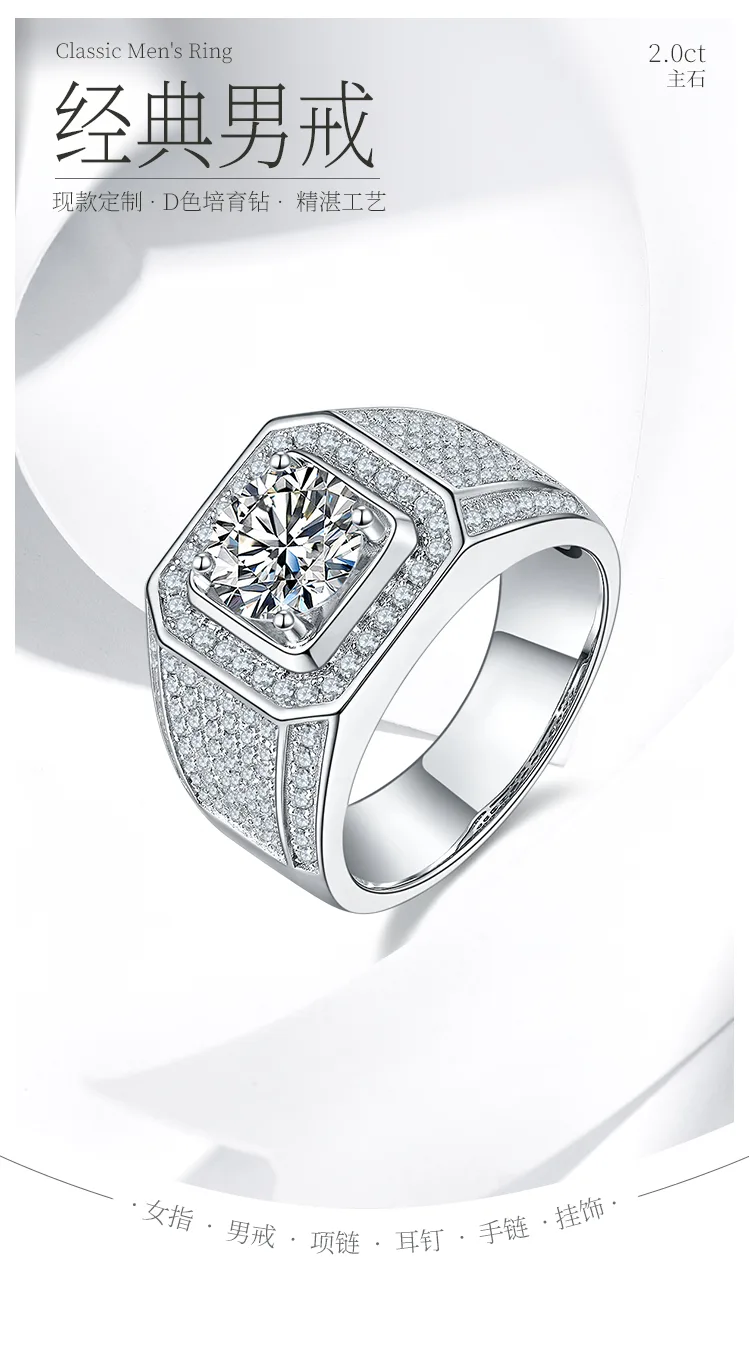 S925 White-Gold-Plated Silver Lab-Grown Diamond Men