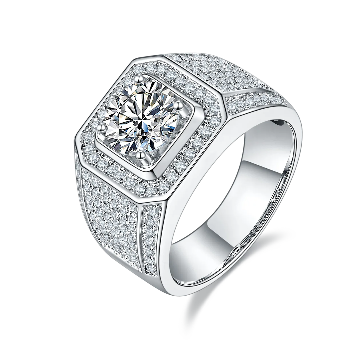 S925 White-Gold-Plated Silver Lab-Grown Diamond Men's Ring 2ct D - P76B