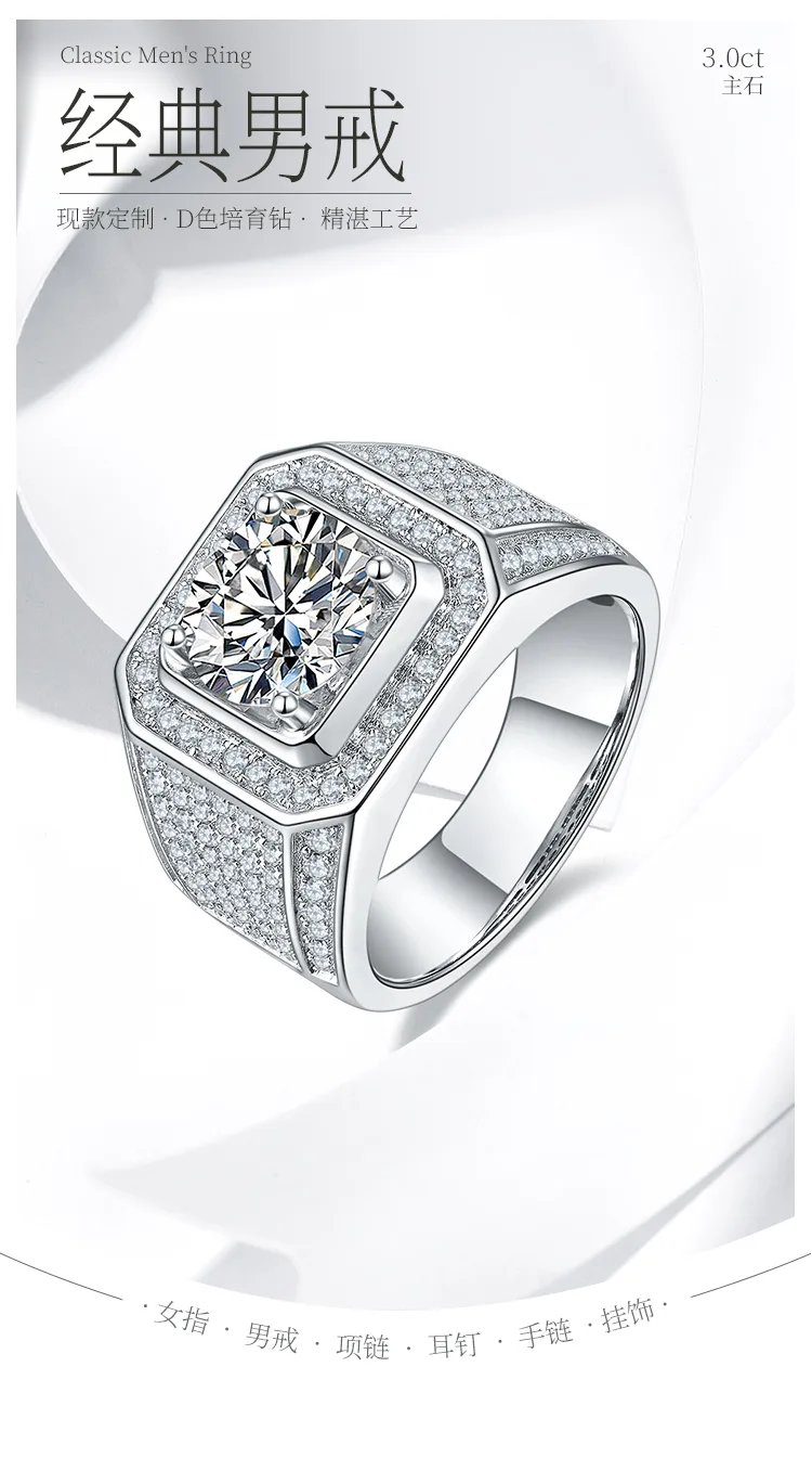 S925 White-Gold-Plated Silver Lab-Grown Diamond Men
