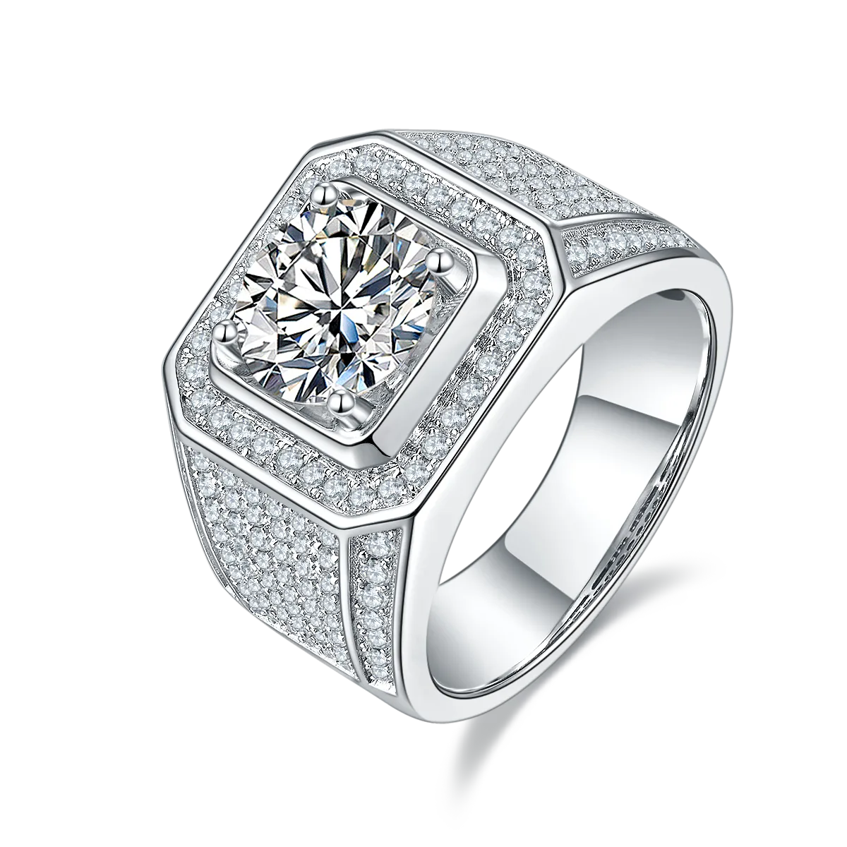 S925 White-Gold-Plated Silver Lab-Grown Diamond Men's Ring 3ct D