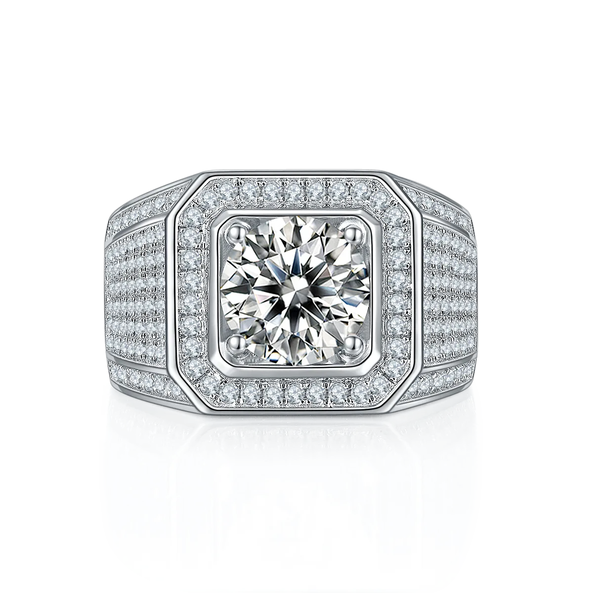 S925 White-Gold-Plated Silver Lab-Grown Diamond Men's Ring 3ct D
