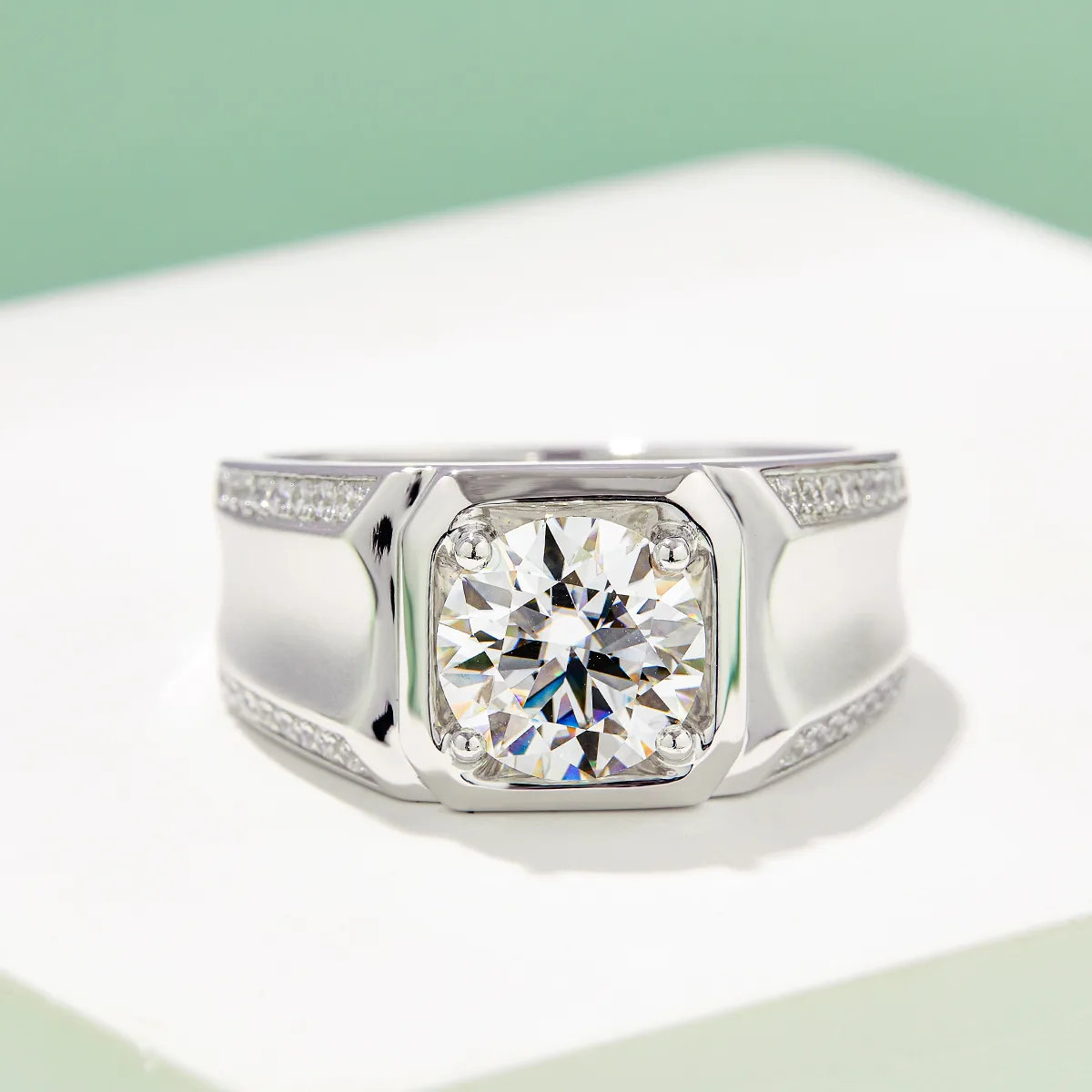 S925 White-Gold-Plated Silver Lab-Grown Diamond Men's Ring 3ct D - P81C