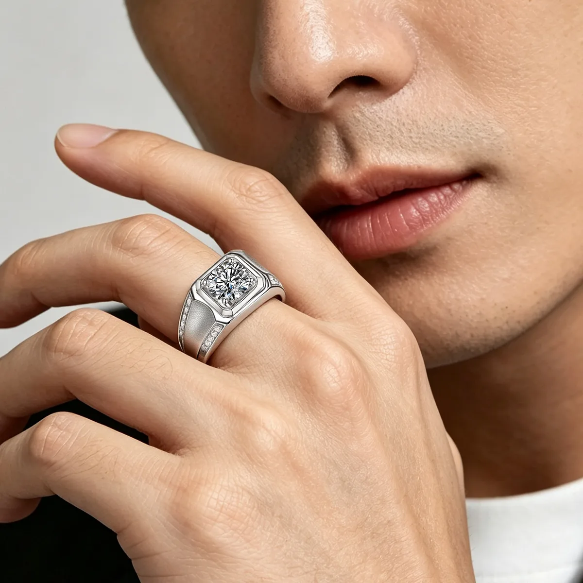 S925 White-Gold-Plated Silver Lab-Grown Diamond Men's Ring 3ct D - P81C