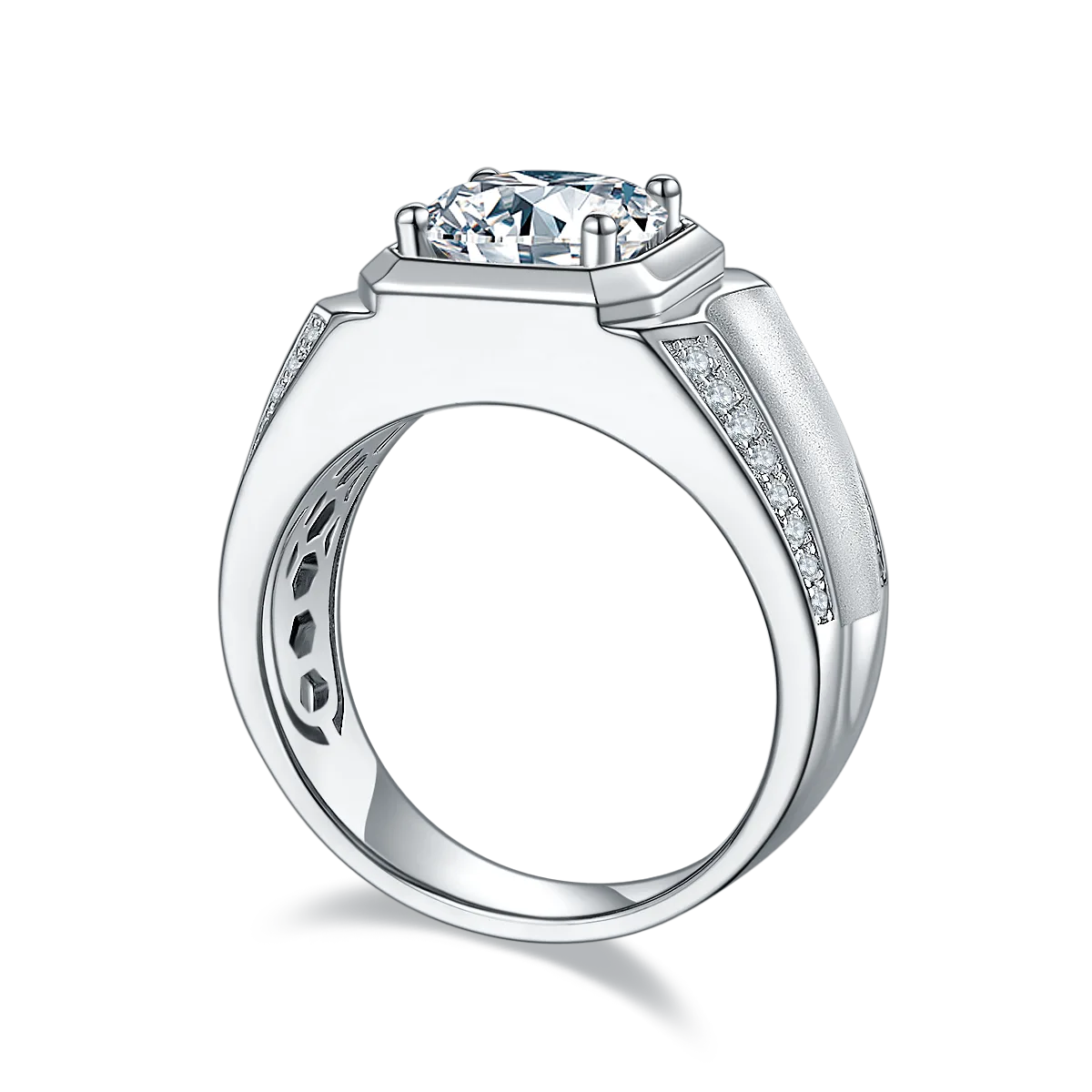 S925 White-Gold-Plated Silver Lab-Grown Diamond Men's Ring 3ct D - P81C