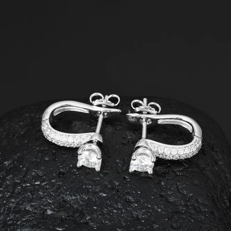 TQE0230 Silver 18K Gold Round Moissanite Hip-Hop Earrings 1.48ct