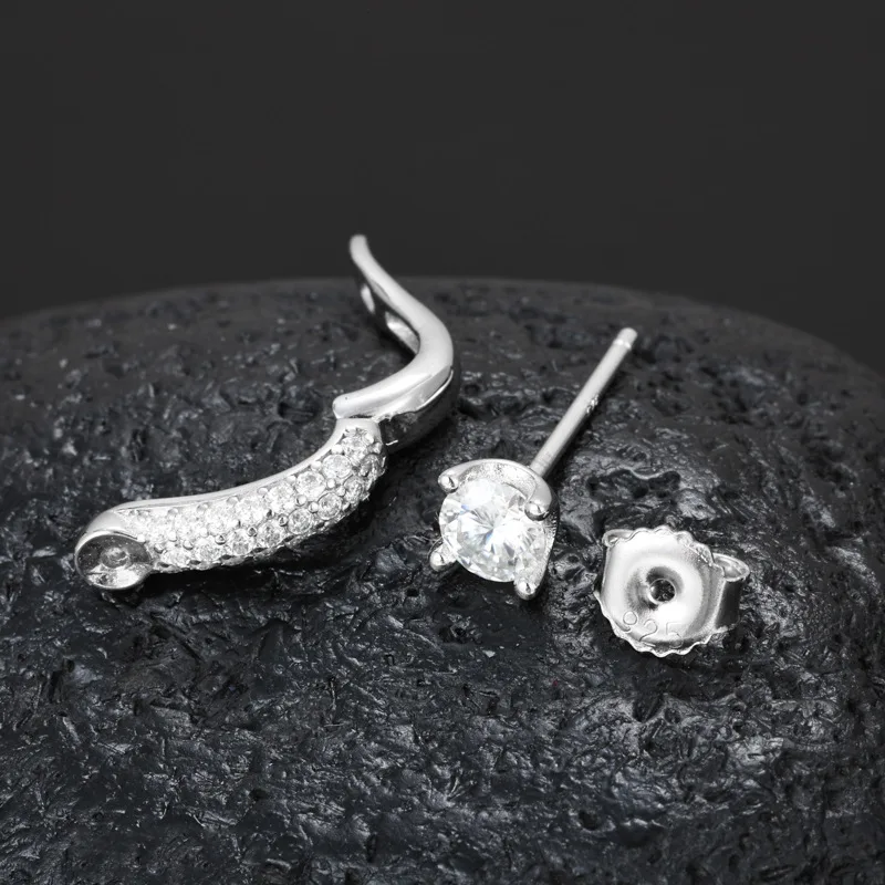 TQE0230 Silver 18K Gold Round Moissanite Hip-Hop Earrings 1.48ct