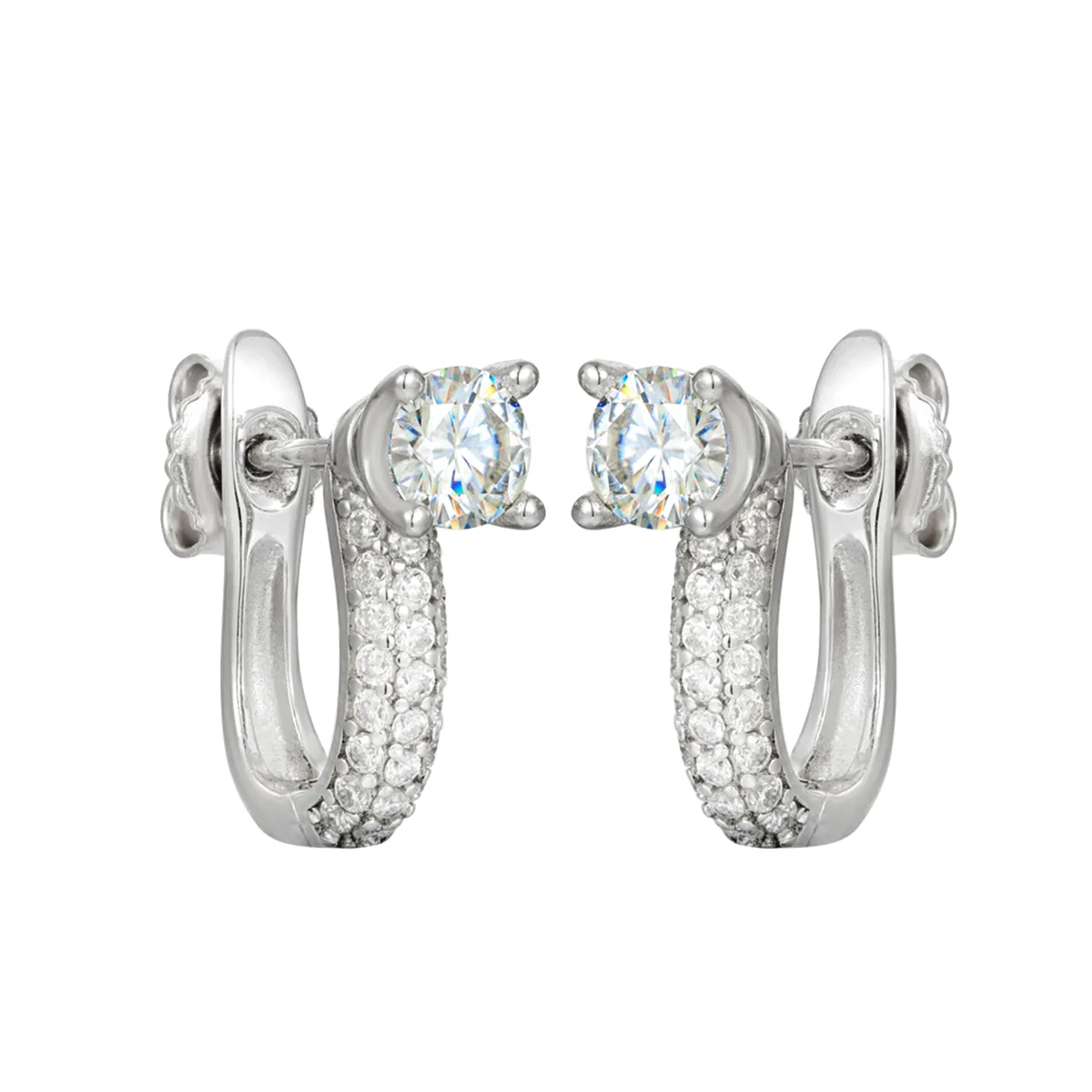 TQE0230 Silver 18K Gold Round Moissanite Hip-Hop Earrings 1.48ct