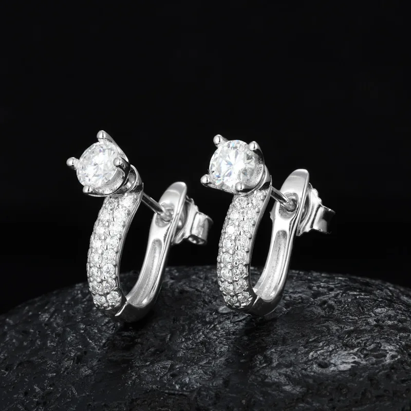TQE0230 Silver 18K Gold Round Moissanite Hip-Hop Earrings 1.48ct