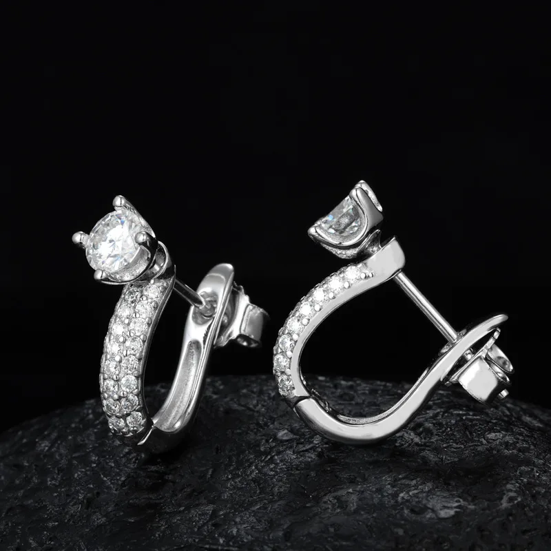 TQE0230 Silver 18K Gold Round Moissanite Hip-Hop Earrings 1.48ct