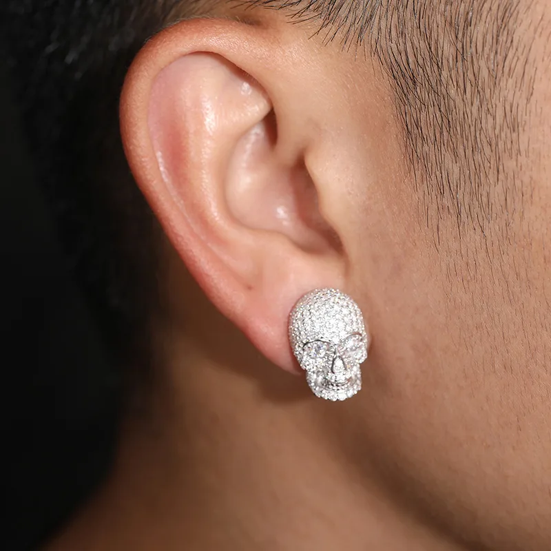 TQE0200 Silver 18K Gold Moissanite Hip-Hop Stud Earrings 3.7ct