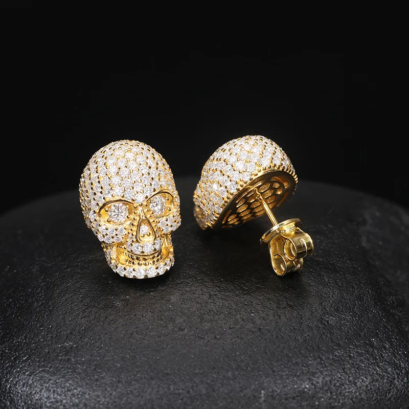 TQE0200 Silver 18K Gold Moissanite Hip-Hop Stud Earrings 3.7ct