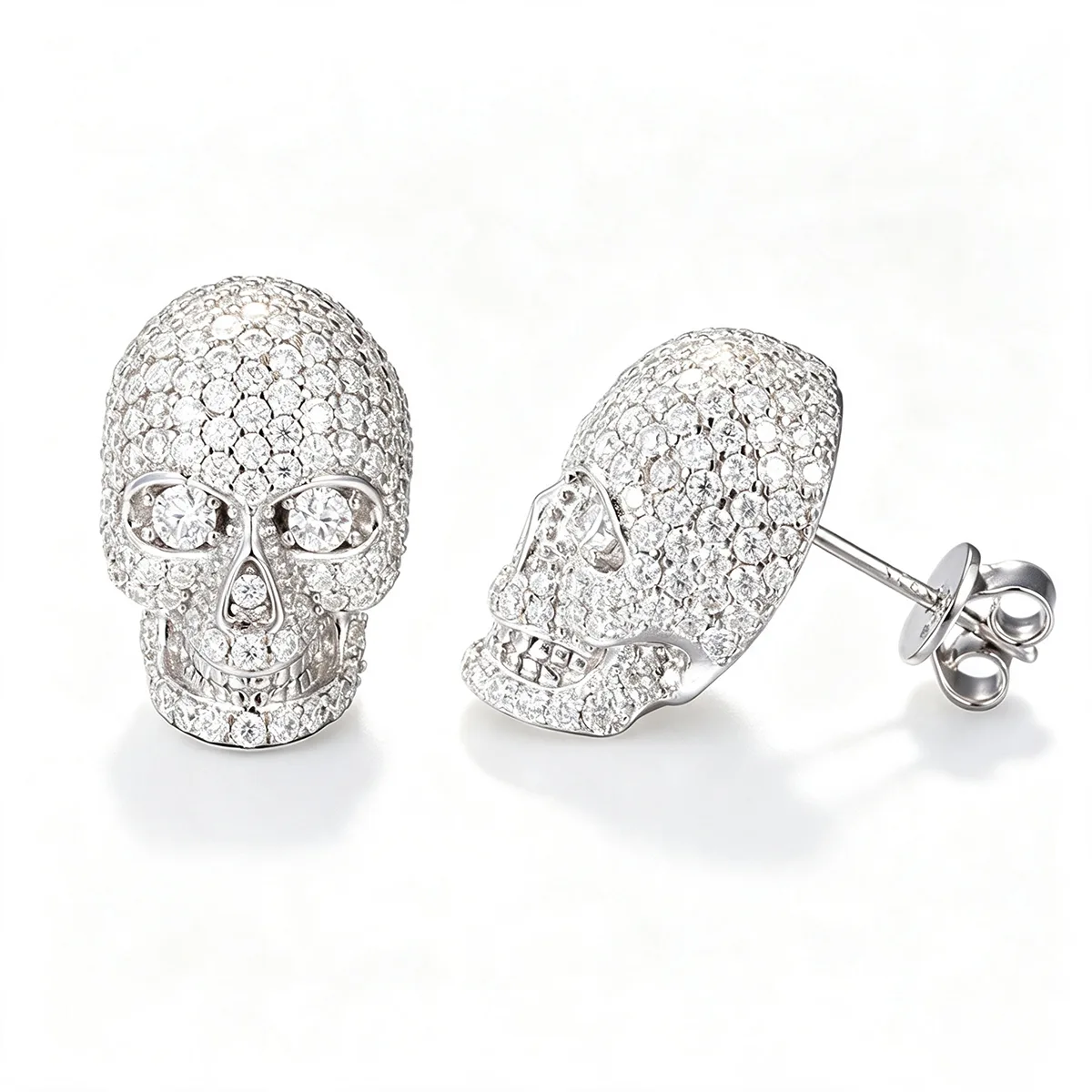 TQE0200 Silver 18K Gold Moissanite Hip-Hop Stud Earrings 3.7ct