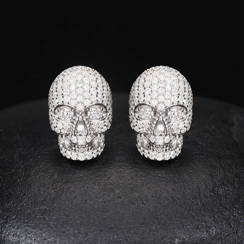 TQE0200 Silver 18K Gold Moissanite Hip-Hop Stud Earrings 3.7ct