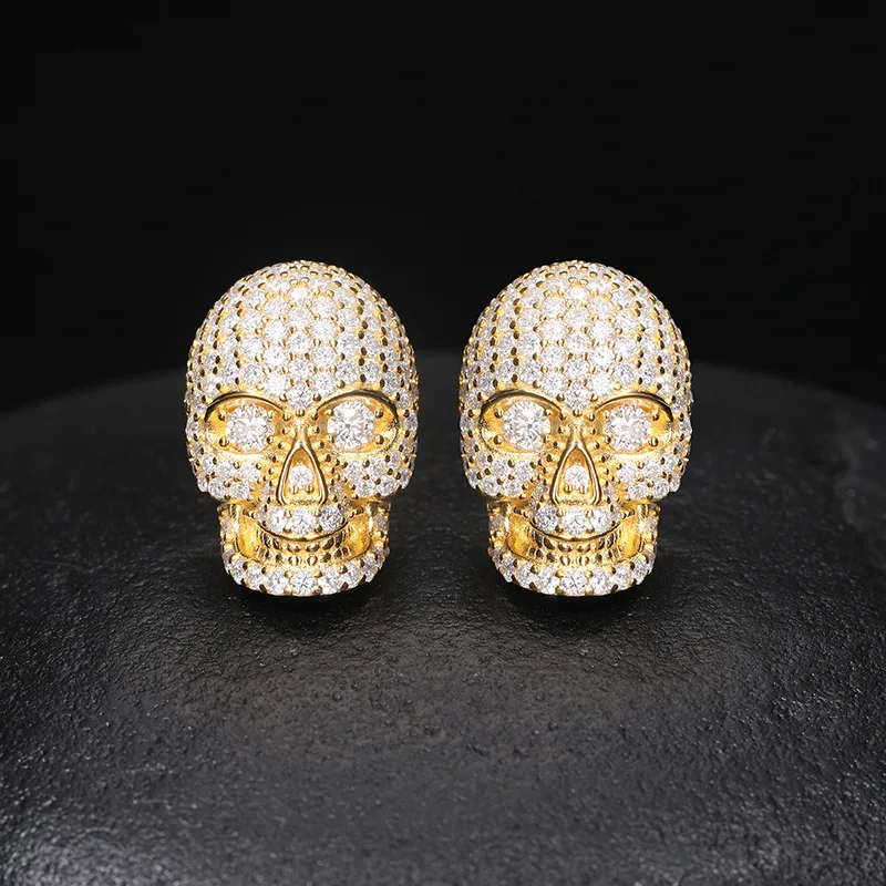TQE0200 Silver 18K Gold Moissanite Hip-Hop Stud Earrings 3.7ct