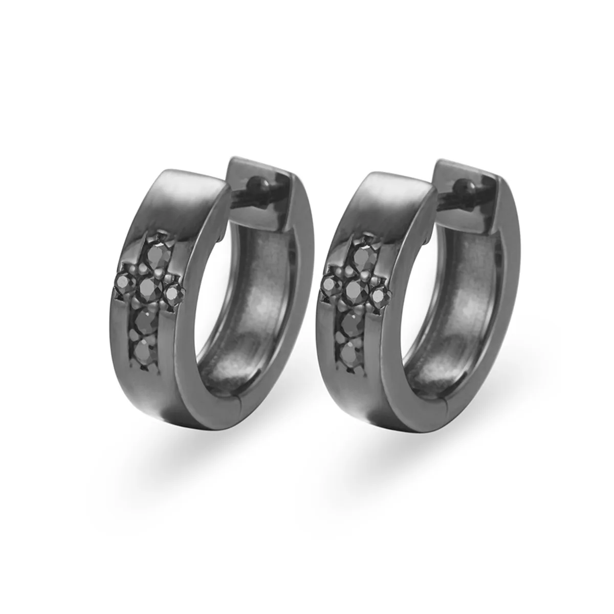 TQE0170 Silver 18K Black Gold Cross Black Moissanite Hip-Hop Ear 0.18ct