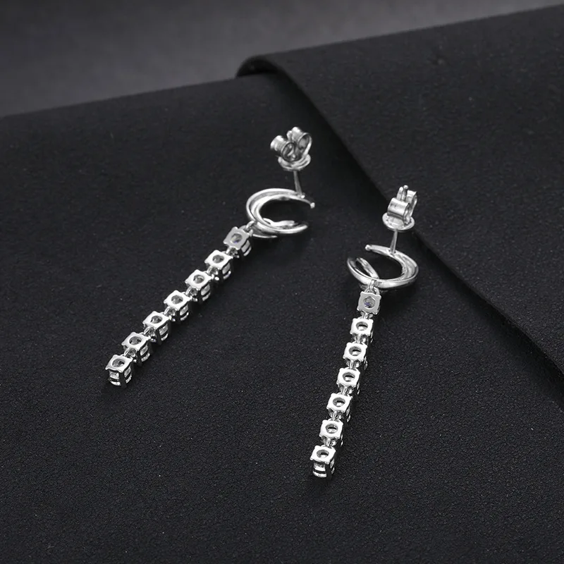 TQE0090 Silver 18K Gold Moissanite Tassel Stud Earrings 1.8ct