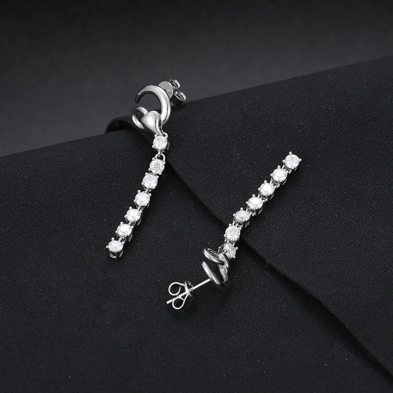 TQE0090 Silver 18K Gold Moissanite Tassel Stud Earrings 1.8ct