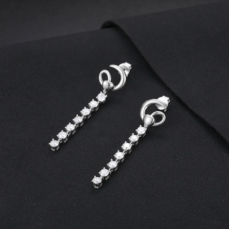 TQE0090 Silver 18K Gold Moissanite Tassel Stud Earrings 1.8ct