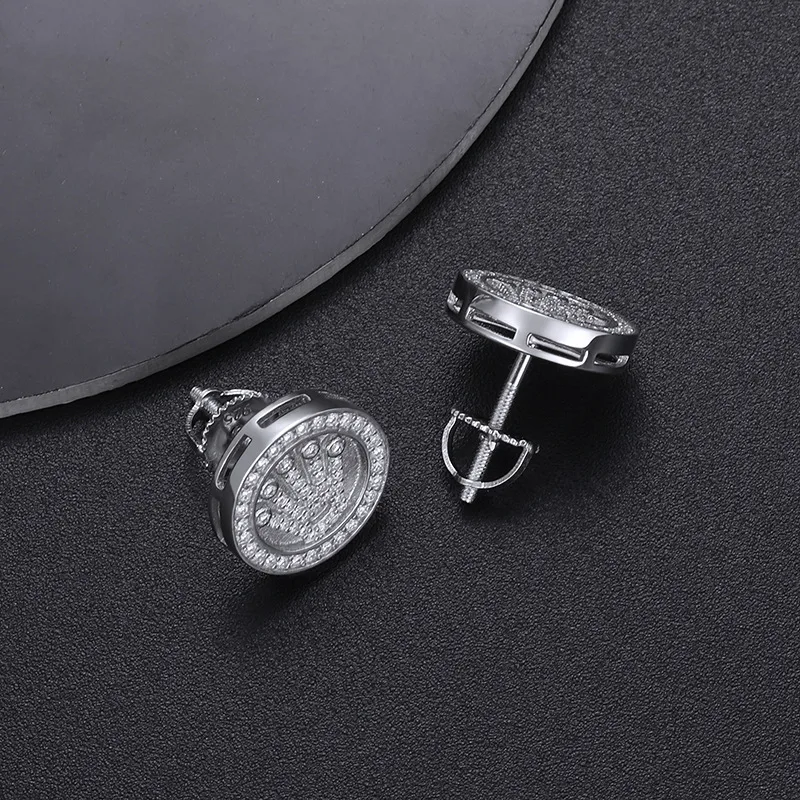 TQE0025 Silver 18K Gold Moissanite Crown Hip-Hop Stud Earrings 0.3ct