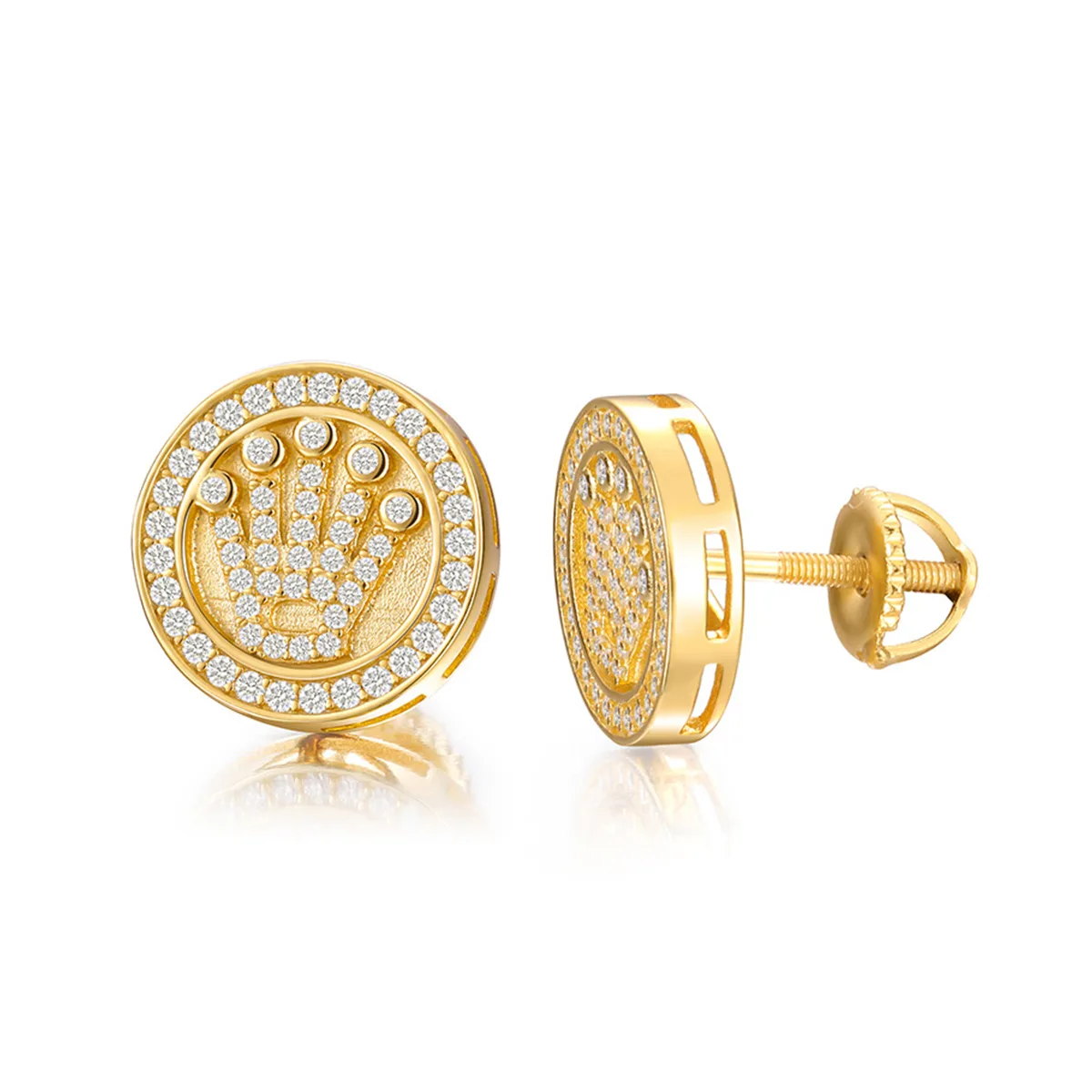 TQE0025 Silver 18K Gold Moissanite Crown Hip-Hop Stud Earrings 0.3ct