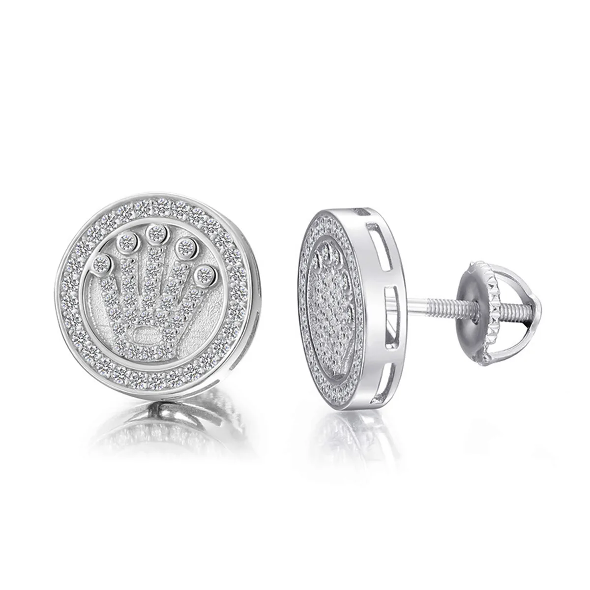 TQE0025 Silver 18K Gold Moissanite Crown Hip-Hop Stud Earrings 0.3ct