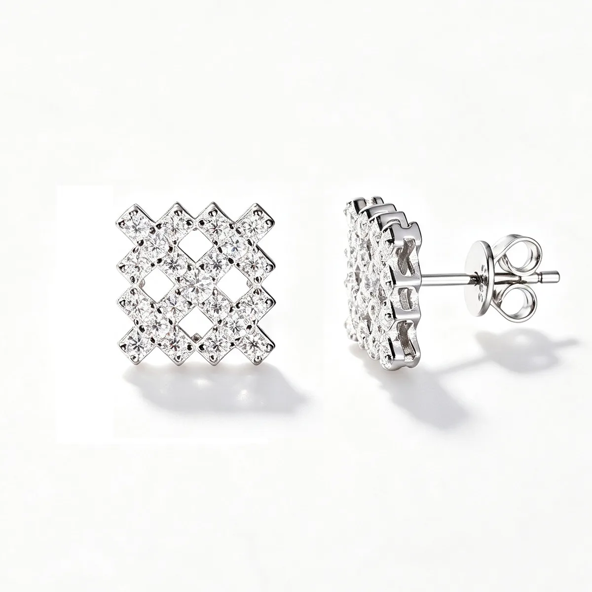 TQE0269 Silver 18K Gold Full Pavé Moissanite Hip-Hop Stud Earrings 0.66ct