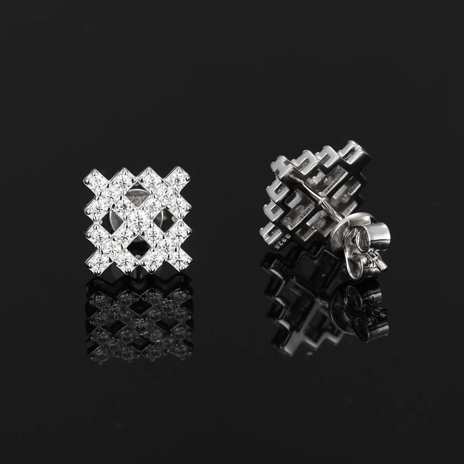 TQE0269 Silver 18K Gold Full Pavé Moissanite Hip-Hop Stud Earrings 0.66ct