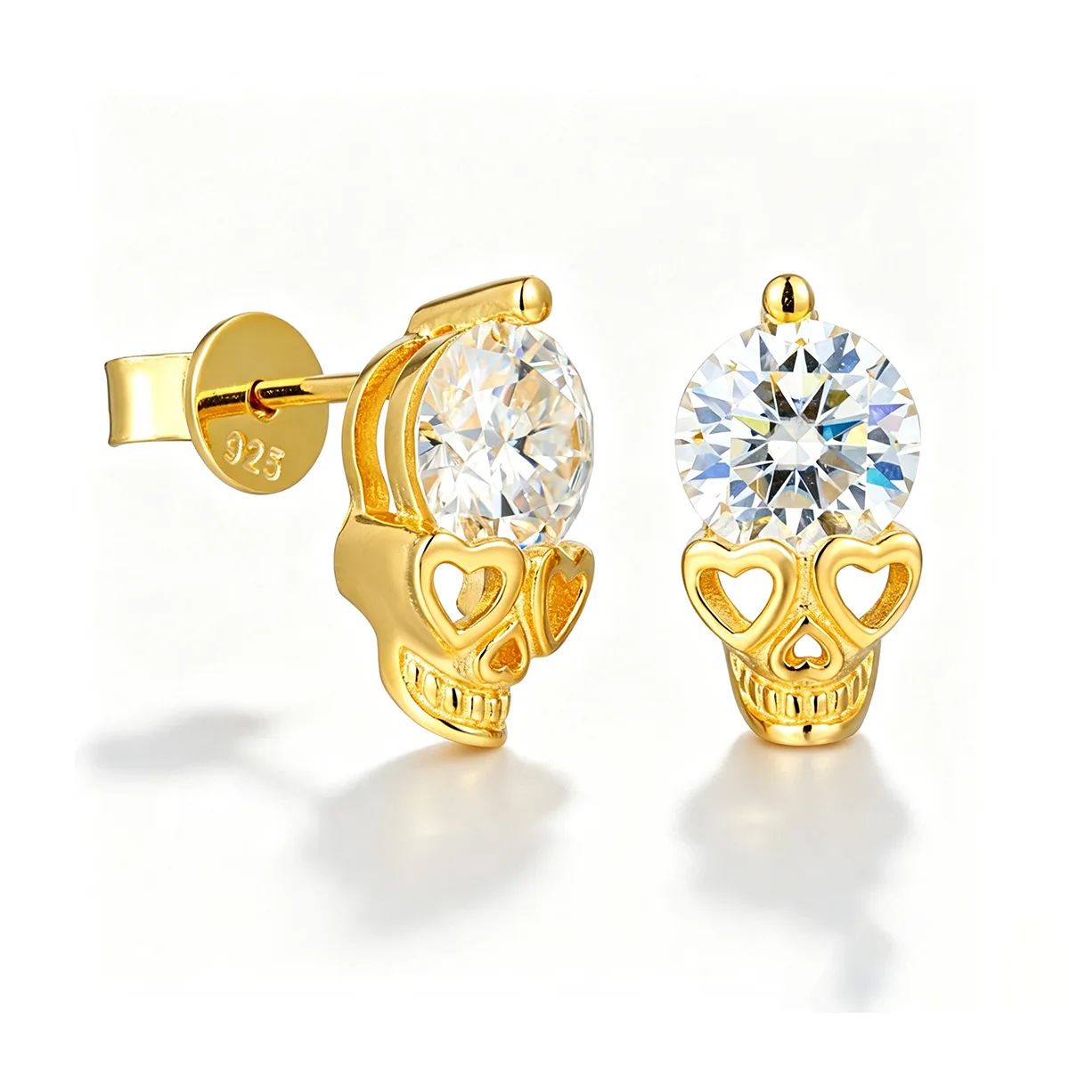 TQE0238 Silver 18K Gold Round Moissanite Hip-Hop Stud Earrings 2.0ct