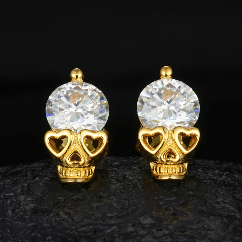 TQE0238 Silver 18K Gold Round Moissanite Hip-Hop Stud Earrings 2.0ct