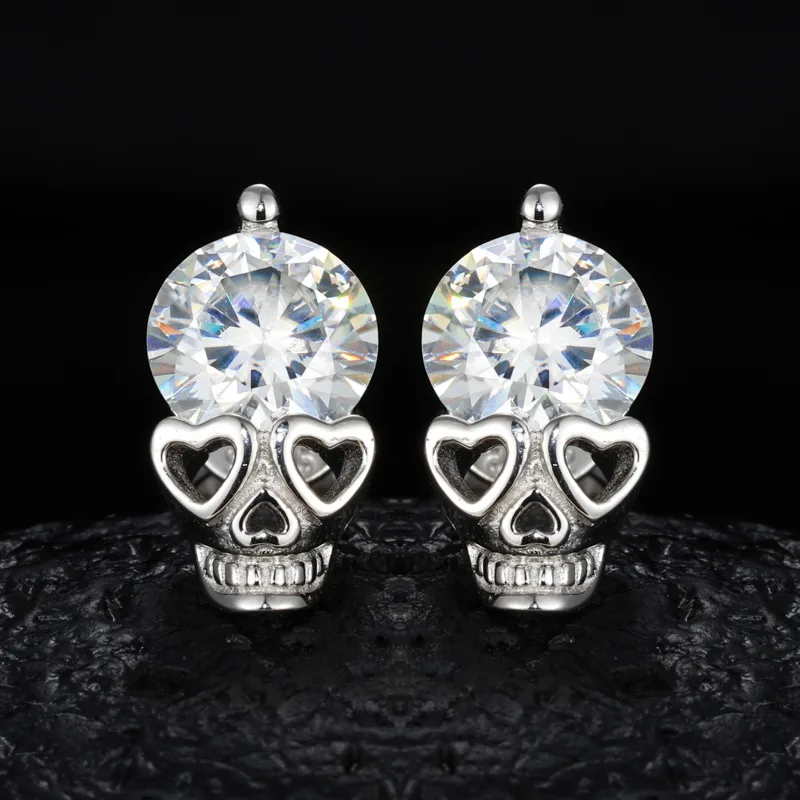 TQE0238 Silver 18K Gold Round Moissanite Hip-Hop Stud Earrings 2.0ct
