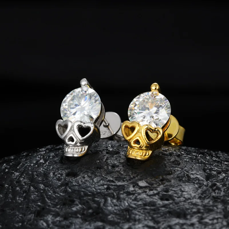 TQE0238 Silver 18K Gold Round Moissanite Hip-Hop Stud Earrings 2.0ct
