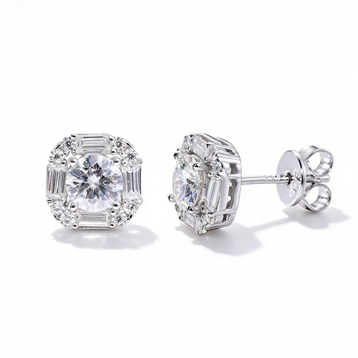 TQE0250 Silver 18K Gold Full Pavé Moissanite Square Hip-Hop Stud Earrings 1.8ct