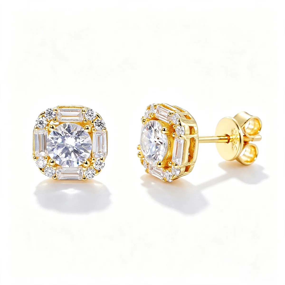 TQE0250 Silver 18K Gold Full Pavé Moissanite Square Hip-Hop Stud Earrings 1.8ct