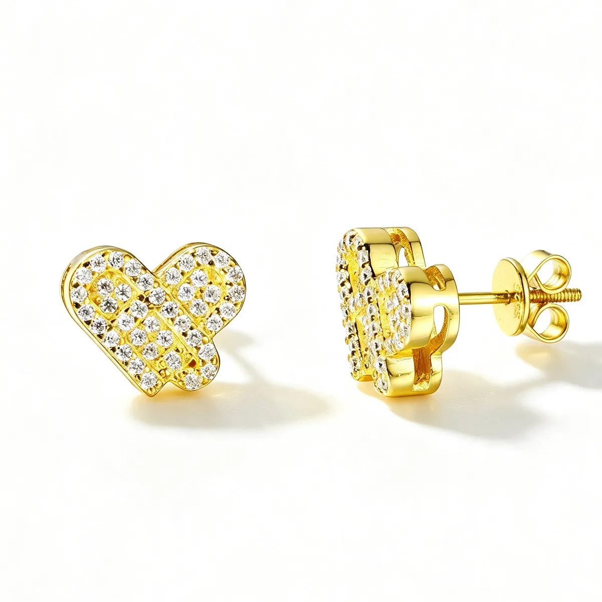 TQE0594 Silver 18K Gold Moissanite Heart Hip-Hop Stud Earrings 0.4ct