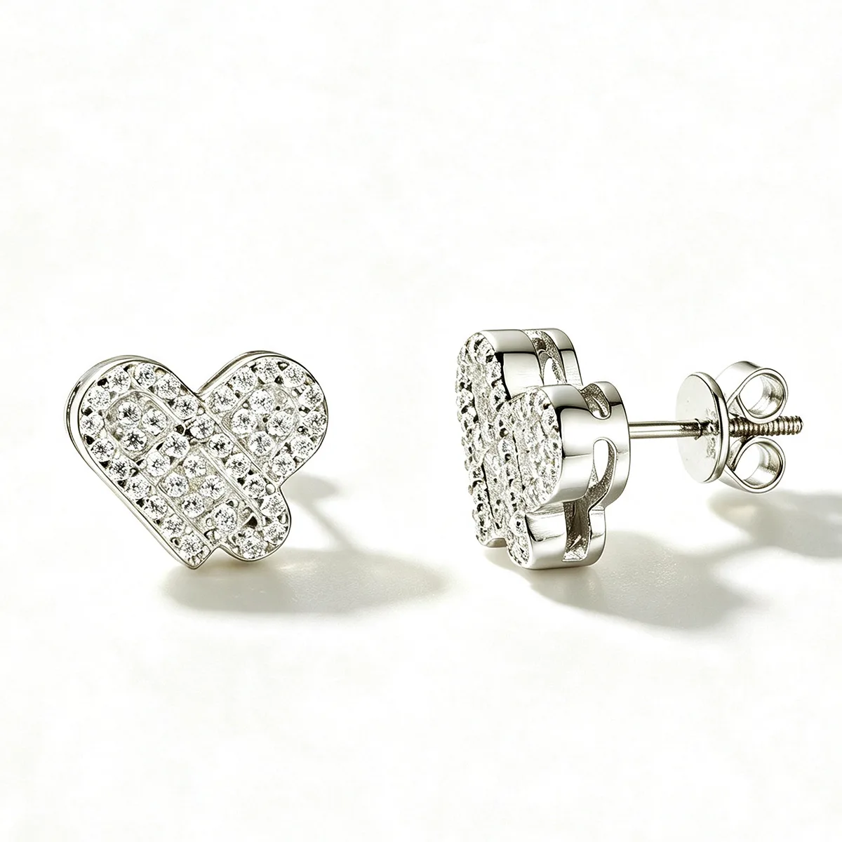 TQE0594 Silver 18K Gold Moissanite Heart Hip-Hop Stud Earrings 0.4ct