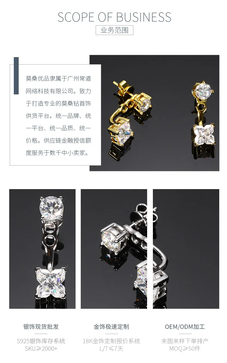 TQE0589 Silver 18K Gold Personality Flower Moissanite Earrings 2.5ct detail 3