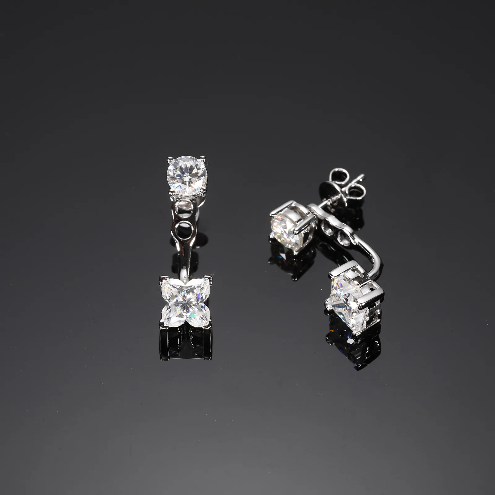TQE0589 Silver 18K Gold Personality Flower Moissanite Earrings 2.5ct