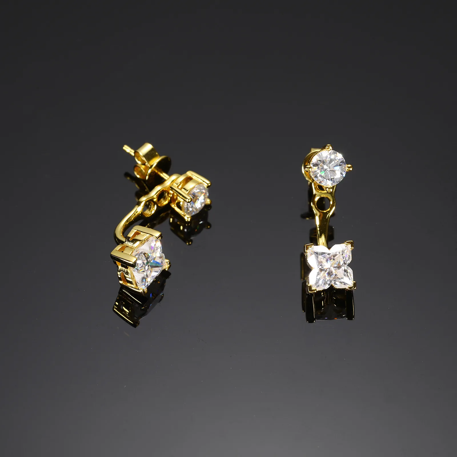 TQE0589 Silver 18K Gold Personality Flower Moissanite Earrings 2.5ct