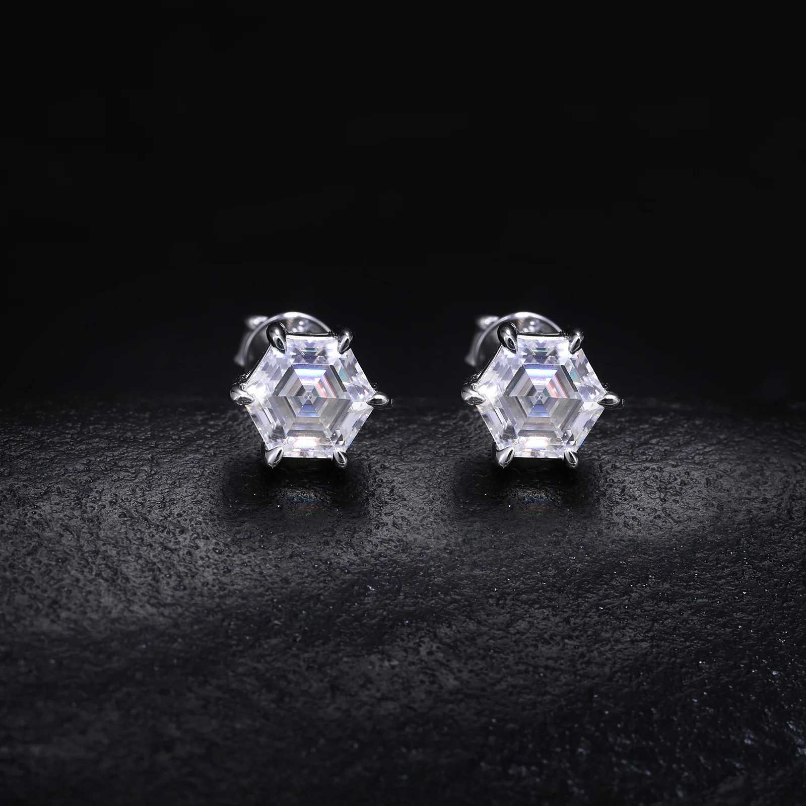 TQE0545 Silver 18K Gold Moissanite Hip-Hop Stud Earrings Center Stone 6.6mm