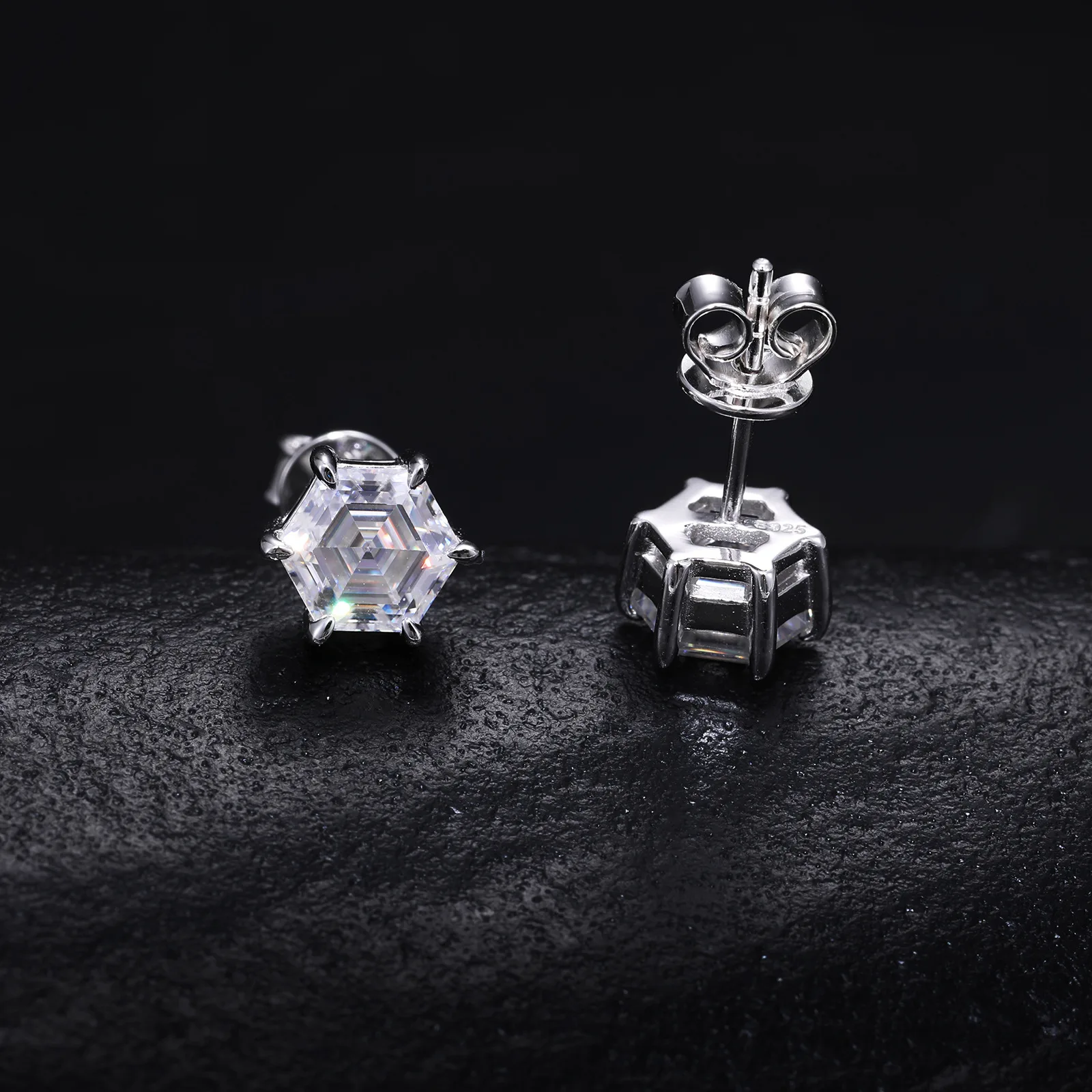 TQE0545 Silver 18K Gold Moissanite Hip-Hop Stud Earrings Center Stone 6.6mm