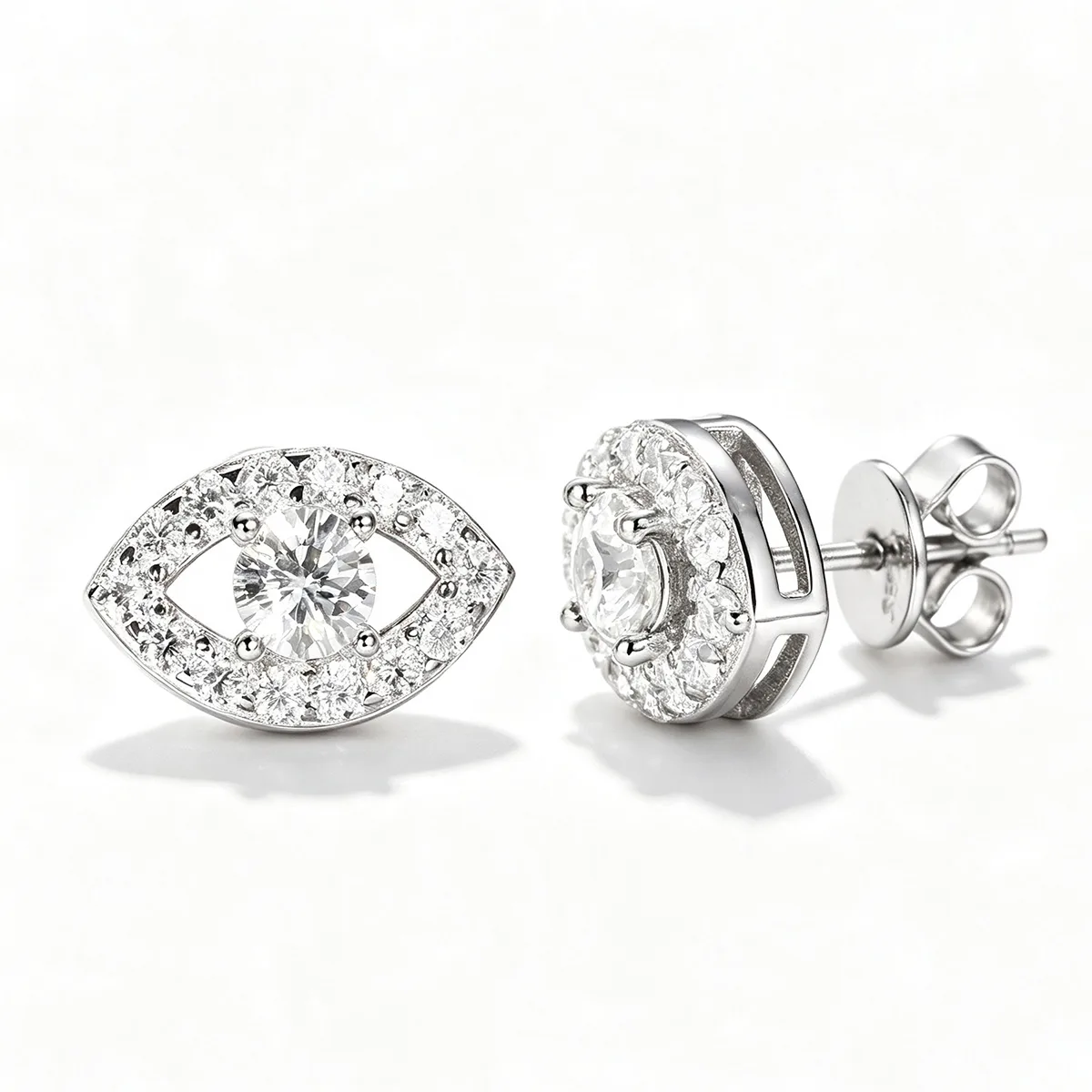 TQE0580 Silver 18K Gold Round Moissanite Hip-Hop Stud Earrings 1.07ct