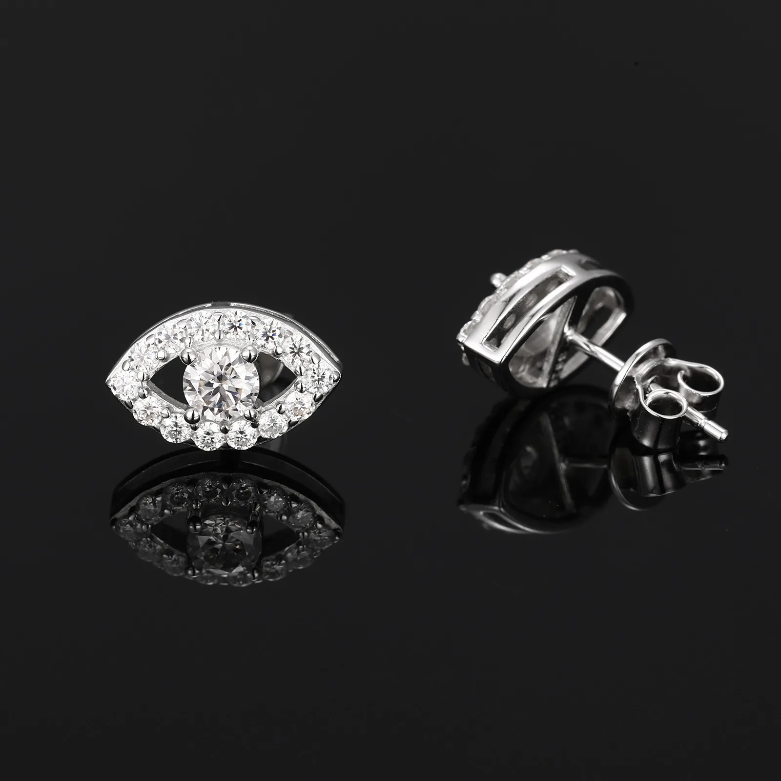 TQE0580 Silver 18K Gold Round Moissanite Hip-Hop Stud Earrings 1.07ct