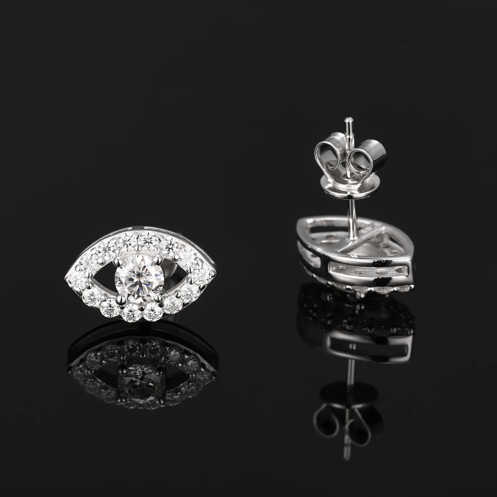 TQE0580 Silver 18K Gold Round Moissanite Hip-Hop Stud Earrings 1.07ct