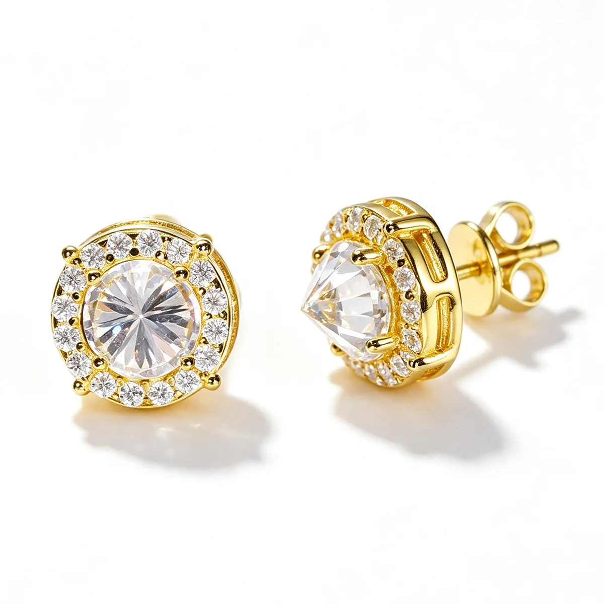 TQE0579 Silver 18K Gold Round Moissanite Hip-Hop Stud Earrings 2.48ct