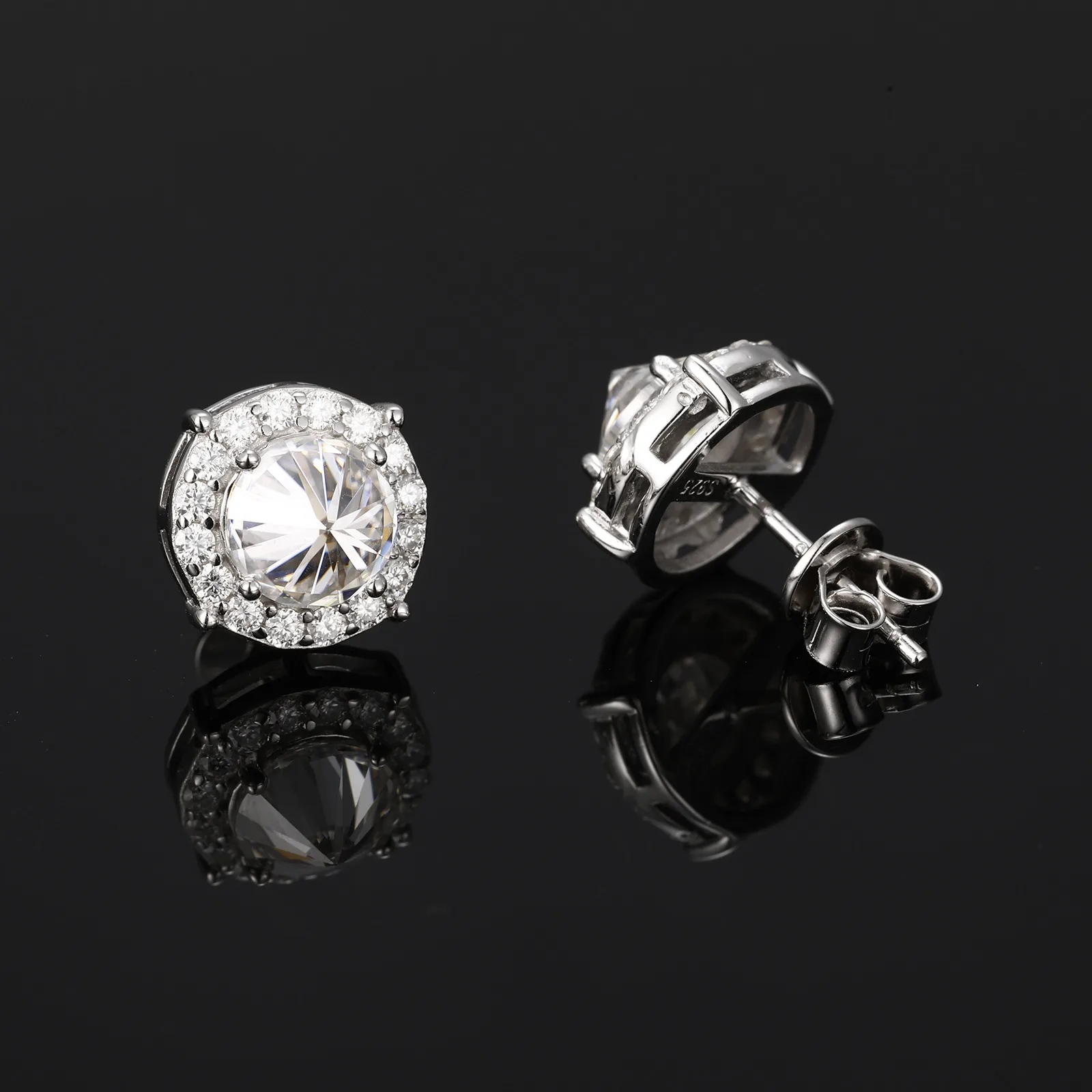 TQE0579 Silver 18K Gold Round Moissanite Hip-Hop Stud Earrings 2.48ct