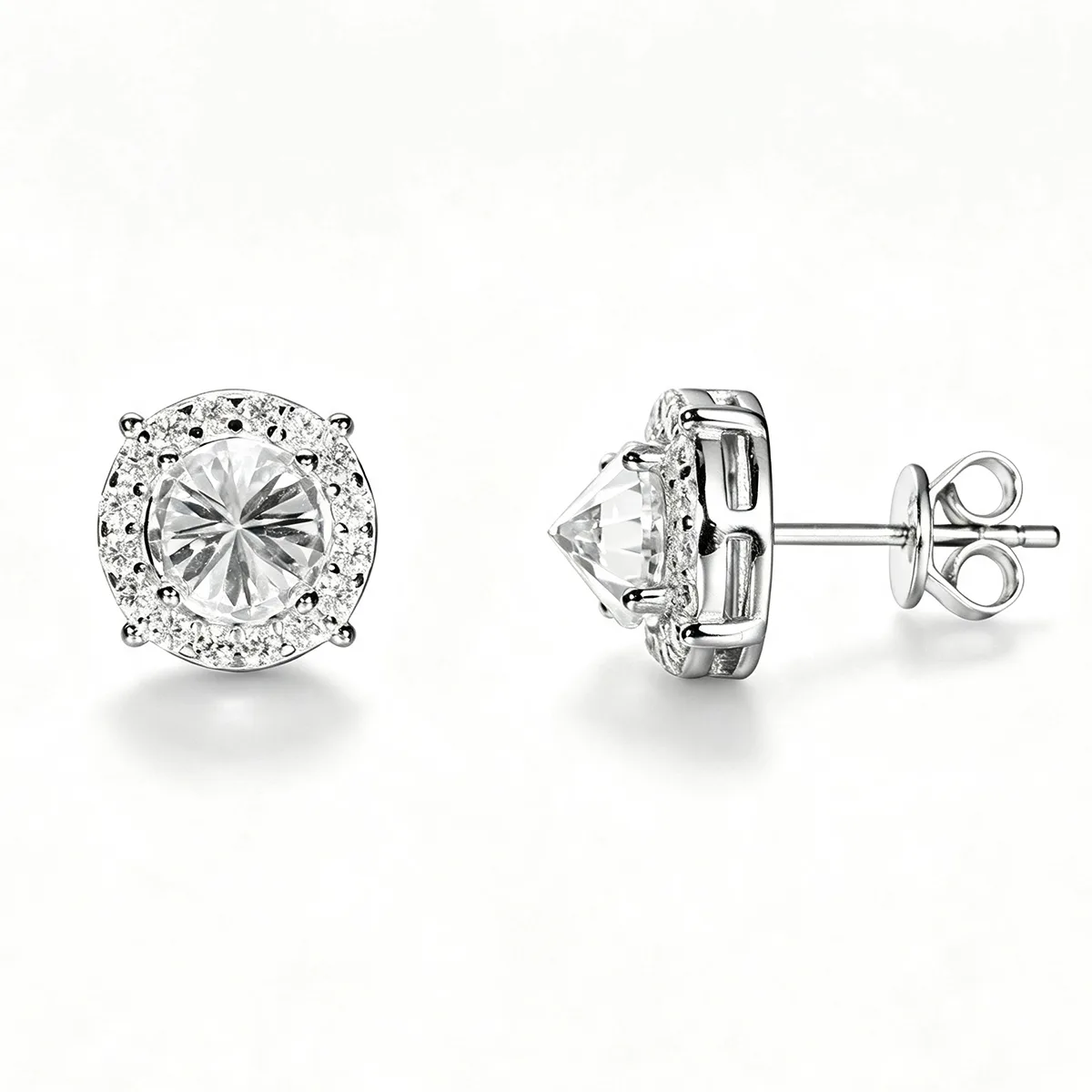 TQE0579 Silver 18K Gold Round Moissanite Hip-Hop Stud Earrings 2.48ct